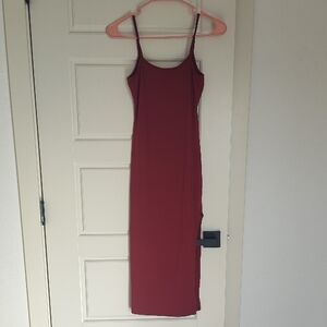 SHEIN Wine Red Spaghetti-Strap Midi Slip Dress